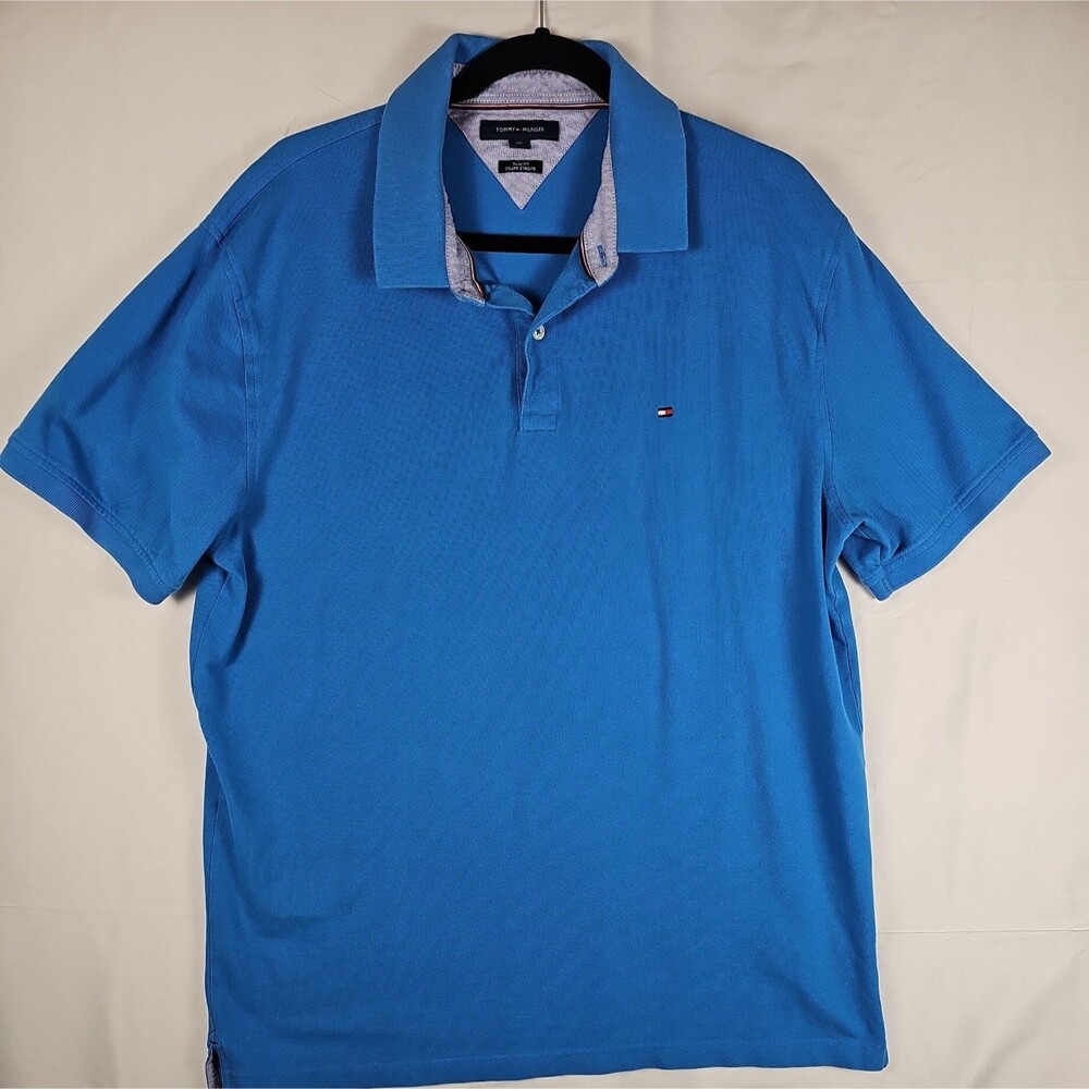 Tommy Hilfiger Mens Medium Blue Slim Fit Short Sleeve Polo Shirt